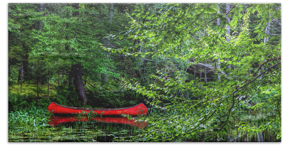 Canoe On The Shore Hand Towel featuring the photograph Canoe on the Shore by David Patterson