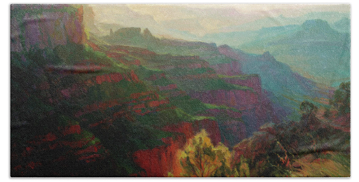 Canyon Hand Towel featuring the painting Canyon Silhouettes by Steve Henderson