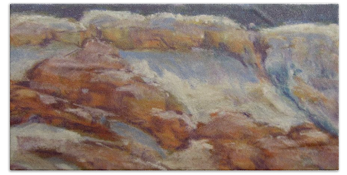 Snow Bath Towel featuring the pastel Canyon Snow by Barbara O'Toole