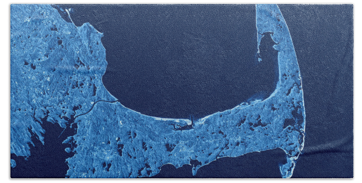 Cape Cod Hand Towel featuring the digital art Cape Cod Topographic Map Blue Color Top View by Frank Ramspott
