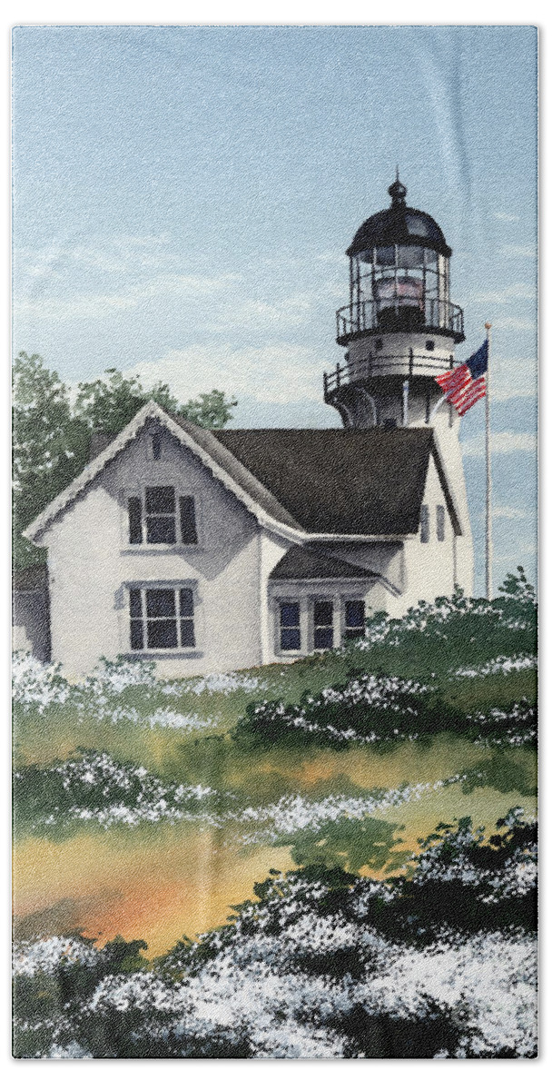 Cape Elizabeth Hand Towel featuring the painting Cape Elizabeth Lighthouse by David Rogers