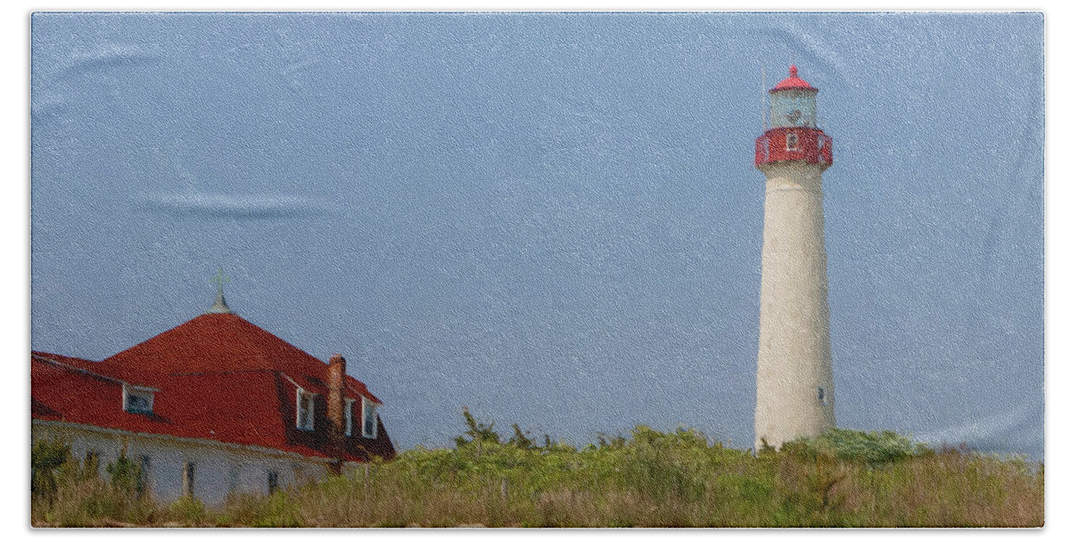 Cape May Hand Towel featuring the photograph Cape May Lighthouse Digital Painting by Teresa Wilson