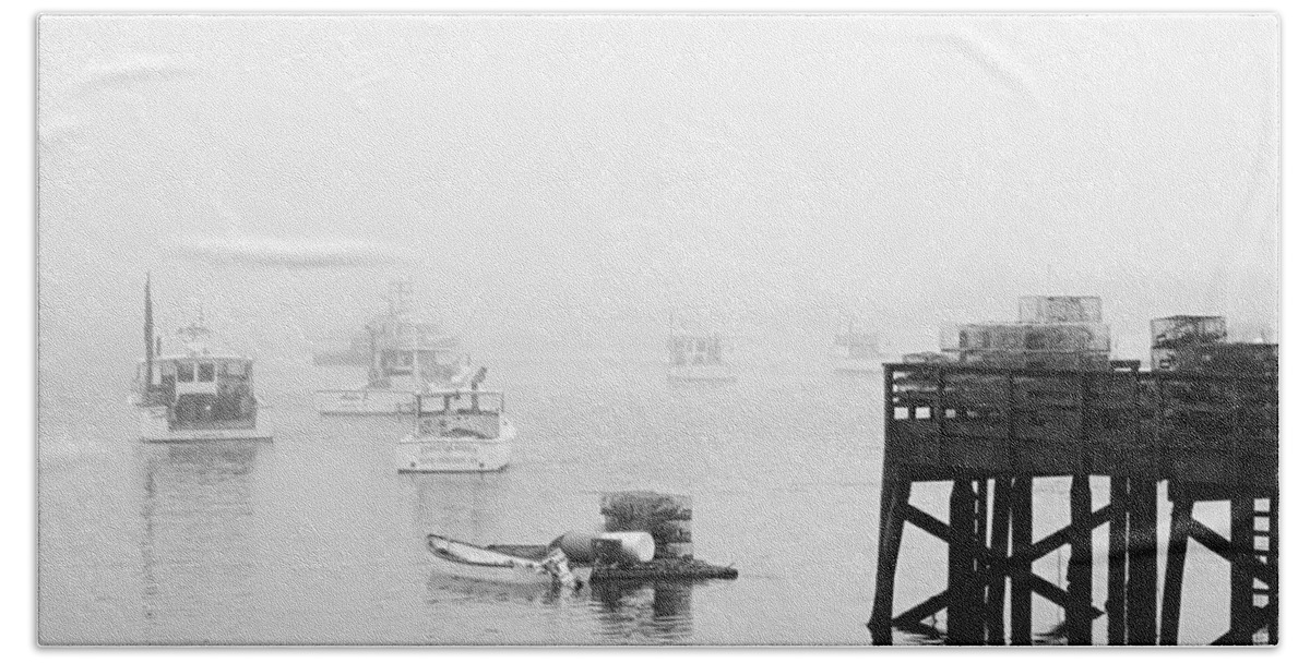 Boats Hand Towel featuring the photograph Cape Porpoise Lobster boats in fog by David Smith
