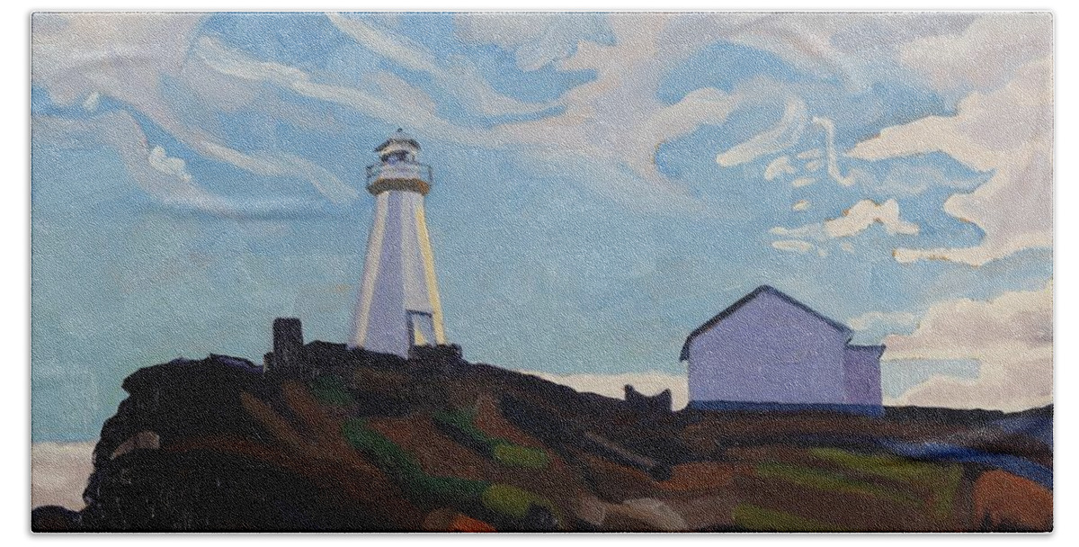 888 Bath Towel featuring the painting Cape Spear Light by Phil Chadwick