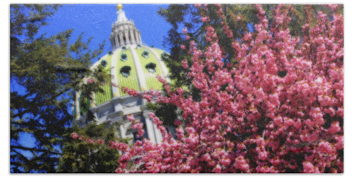 Pennsylvania Hand Towel featuring the photograph Capitol in Bloom by Shelley Neff