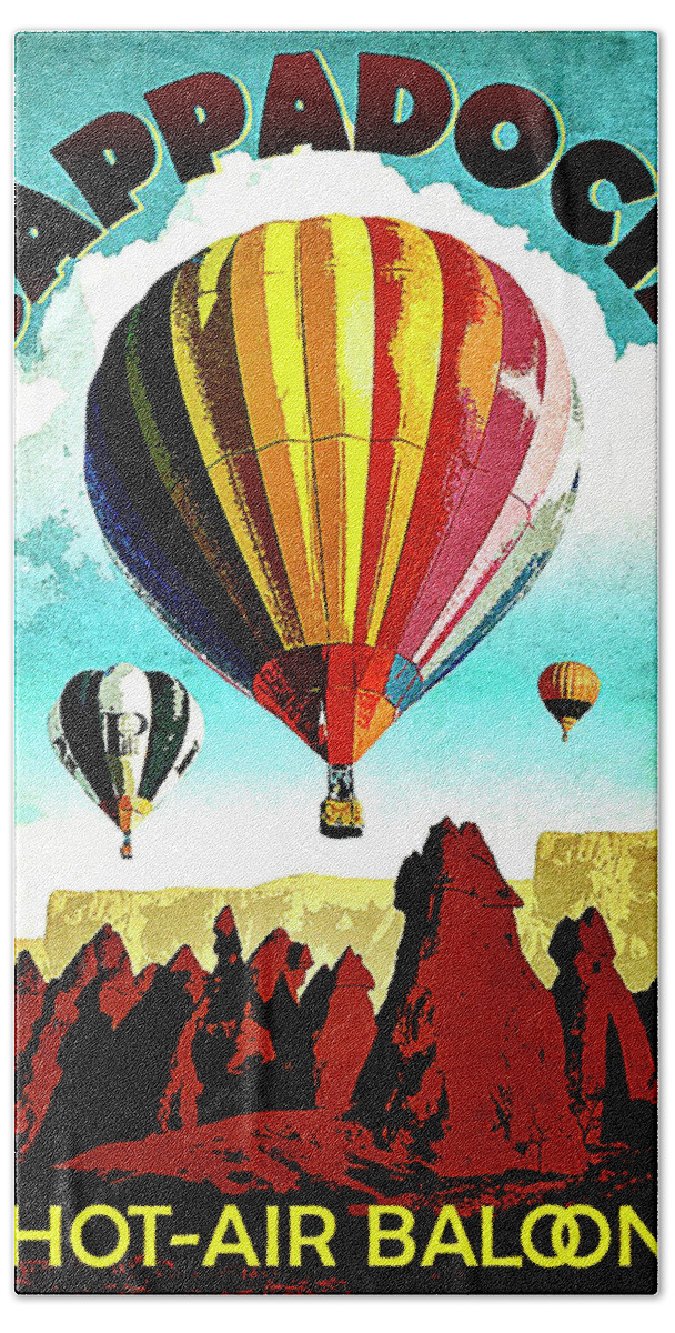Cappadocia Bath Towel featuring the painting Cappadocia, Turkey, Hot air balloons by Long Shot