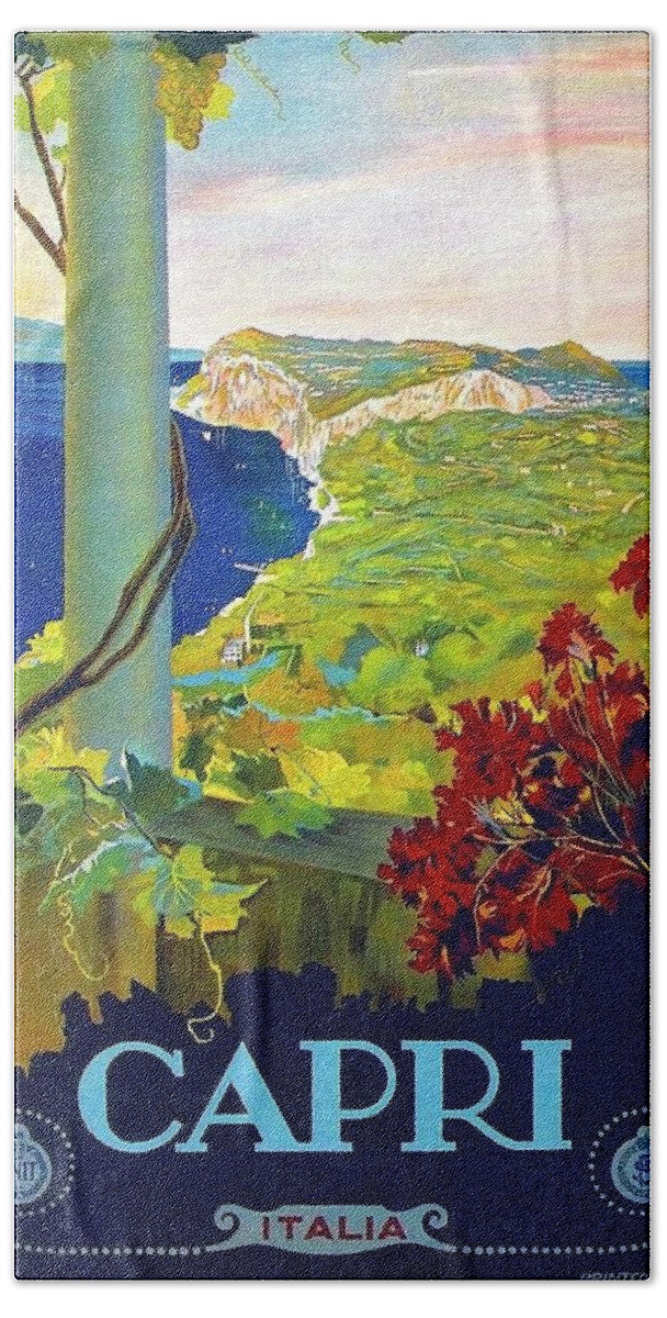 Capri Hand Towel featuring the painting Capri, Italy, Italian riviera, scenery by Long Shot