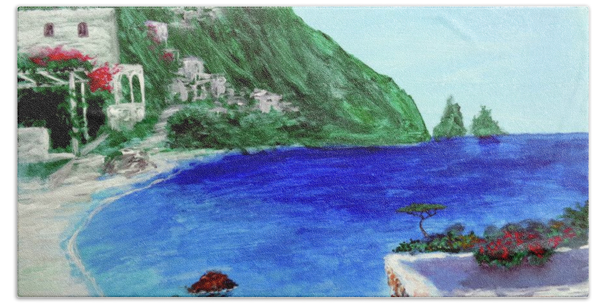  Monte Solaro Capri Bath Towel featuring the painting Capri by Larry Cirigliano
