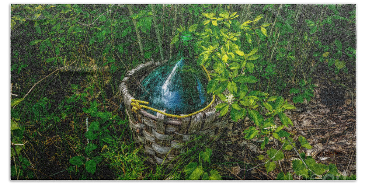 Abandoned Hand Towel featuring the photograph Carboy in a Basket by Roger Monahan