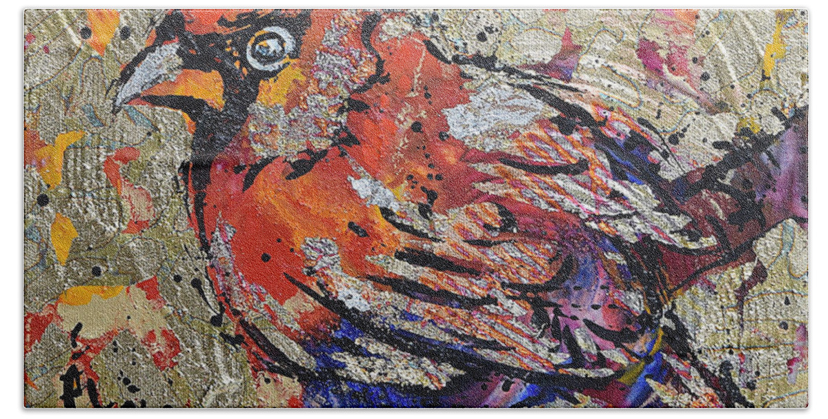Cardinal Bath Towel featuring the painting Cardinal by Jyotika Shroff