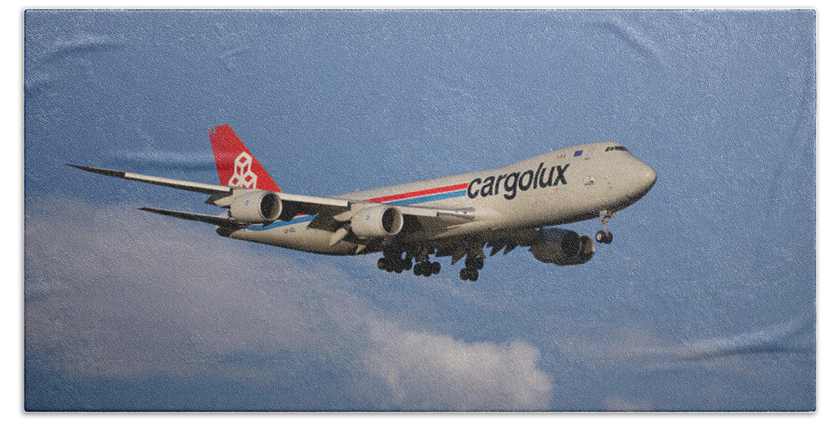 Cargolux Hand Towel featuring the photograph Cargolux Boeing 747-8R7 4 by Smart Aviation