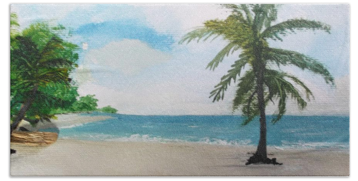 Caribbean Hand Towel featuring the painting Caribbean beach by Carole Robins