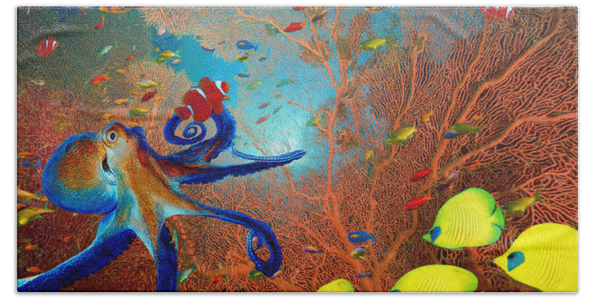 Coral Reef Hand Towel featuring the digital art Caribbean Coral Reef by Sandra Selle Rodriguez