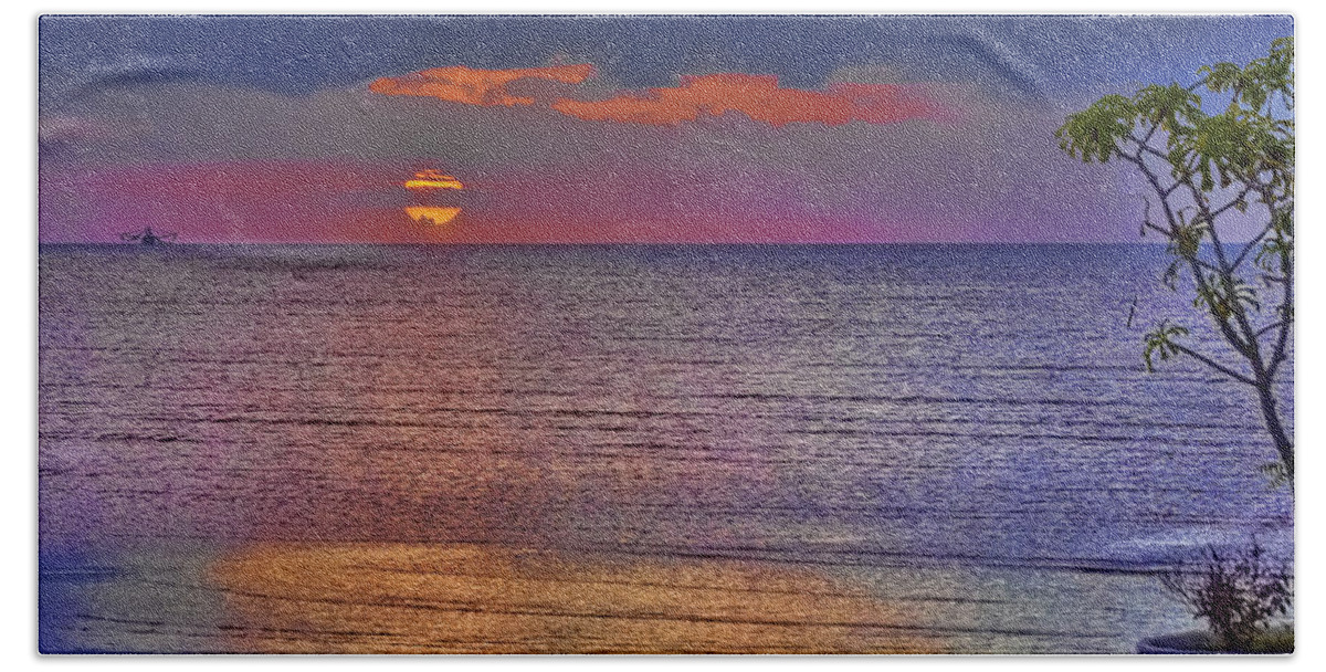 Sunset Bath Towel featuring the photograph Caribbean Sunset by Nadia Sanowar
