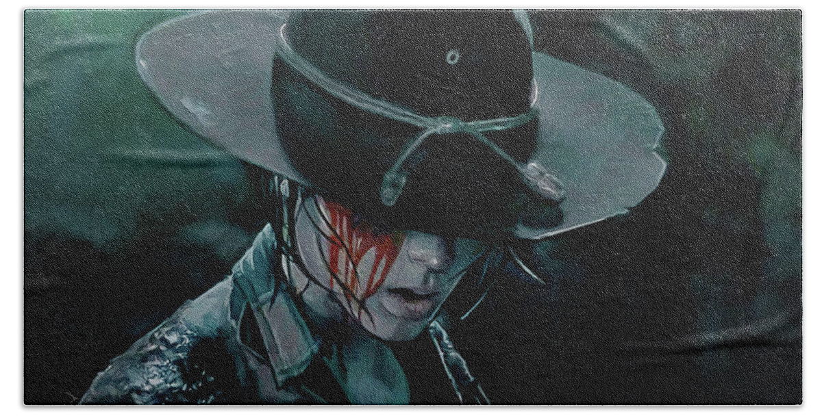 Walking Bath Towel featuring the painting Carl Grimes Loses An Eye - The Walking Dead by Joseph Oland