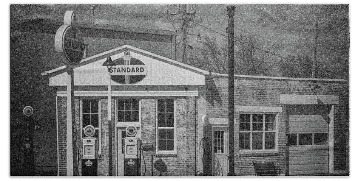 Gas Station Hand Towel featuring the photograph Carls Standard Filling Station #2 by Susan Rissi Tregoning