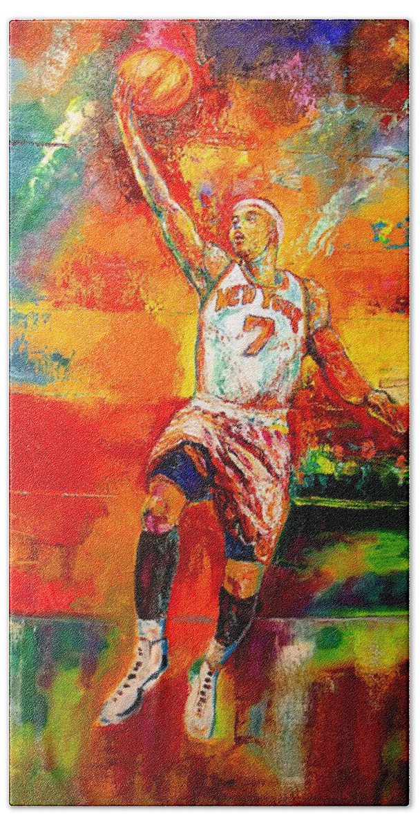 Carmel Anthony Basketball New York Knicks Bath Towel featuring the painting Carmelo Anthony New York Knicks by Leland Castro
