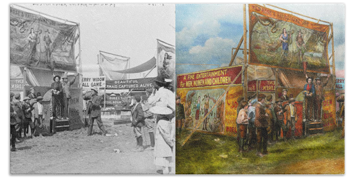 Westchester Country Bath Towel featuring the photograph Carnival - Wild Rose and Rattlesnake Joe 1920 - Side by Side by Mike Savad