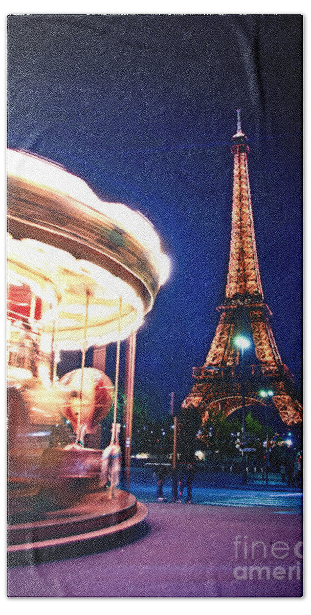 Carousel Hand Towel featuring the photograph Carousel and Eiffel tower by Elena Elisseeva
