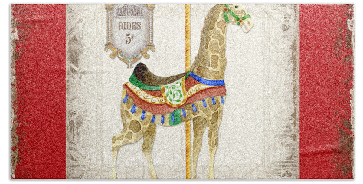 Carousel Bath Towel featuring the painting Carousel Dreams - Giraffe by Audrey Jeanne Roberts