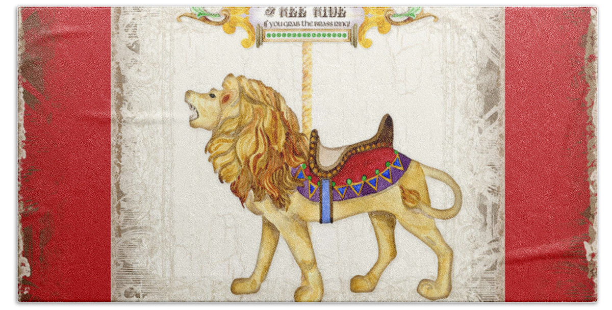 Carousel Bath Towel featuring the painting Carousel Dreams - Roaring Lion by Audrey Jeanne Roberts