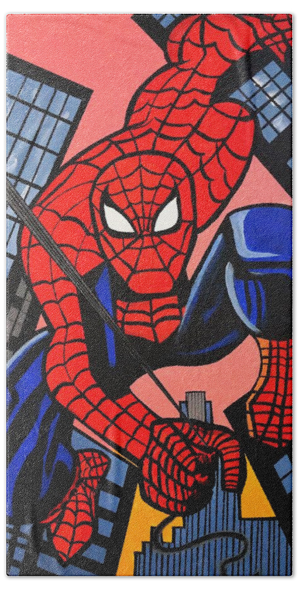 Spiderman Bath Towel featuring the painting Cartoon Spiderman by Nora Shepley