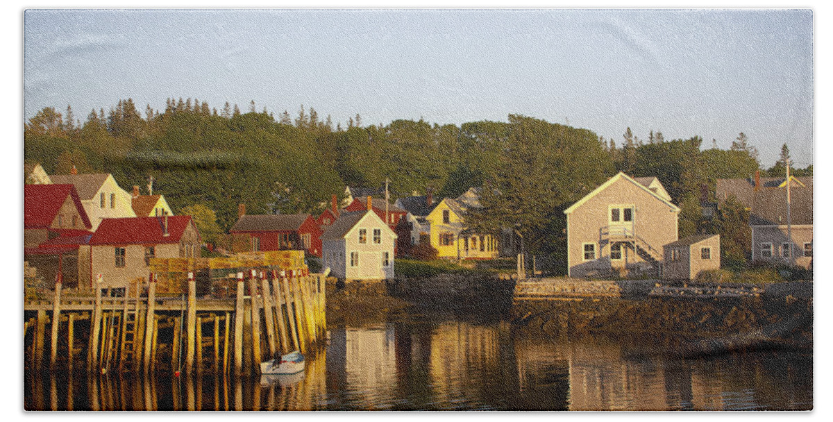 Carvers Harbor Bath Towel featuring the photograph Carvers Harbor at Sunset, Vinahaven, Maine by Michele A Loftus