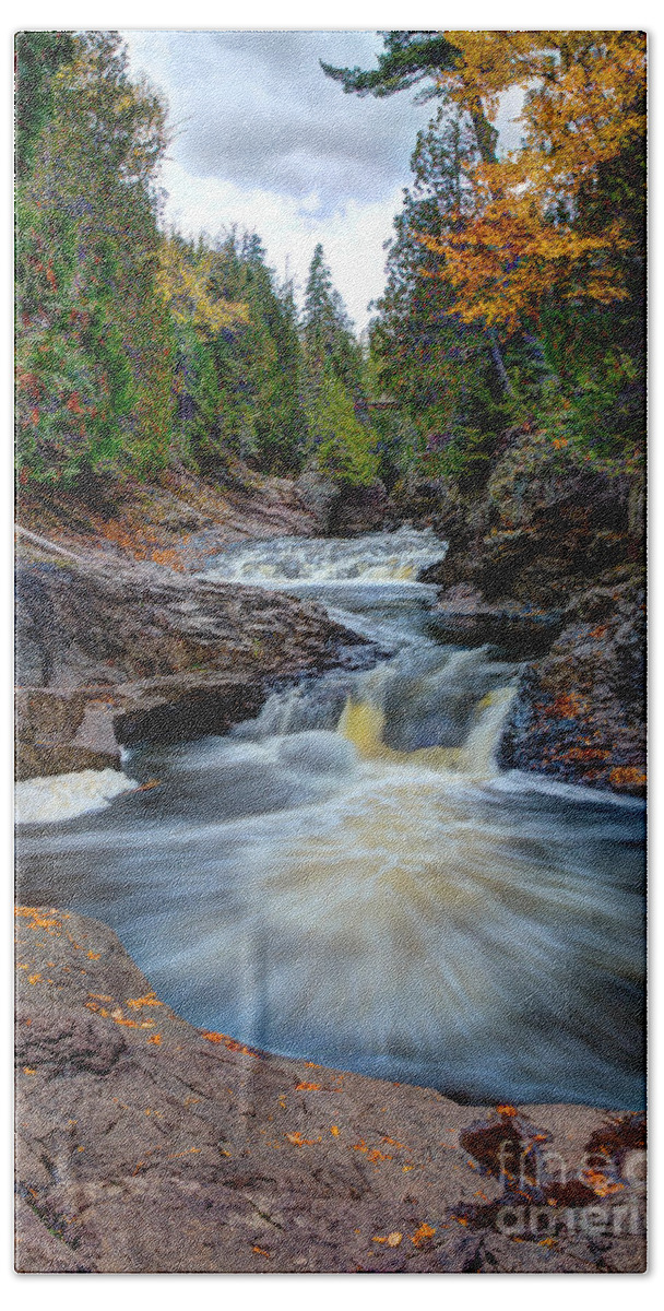 Autumn Hand Towel featuring the photograph Cascade Falls North Shore of Lake Superior Minnesota by Wayne Moran