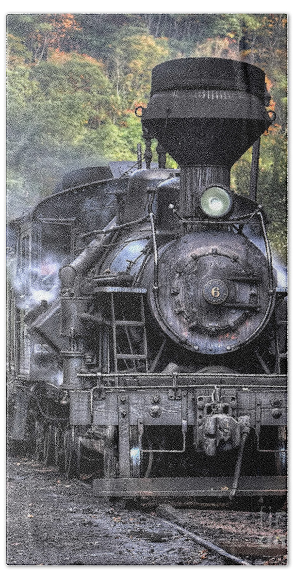 Antiquated Bath Towel featuring the photograph Cass Railroad Engine No 6 by Jerry Fornarotto