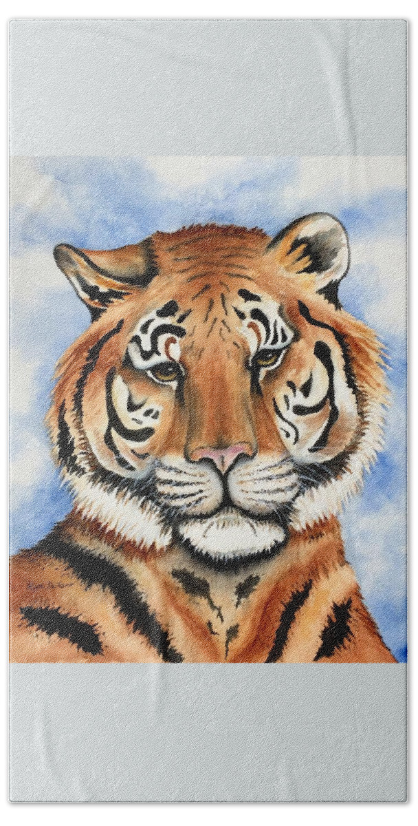 Tiger Bath Towel featuring the painting Cassie the Tiger by Lyn DeLano