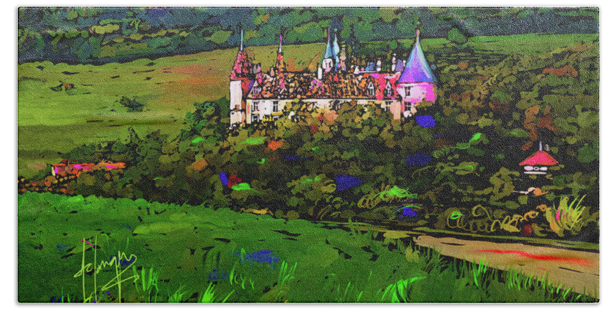 Castle Hand Towel featuring the painting Castle in Beaune,France by DC Langer