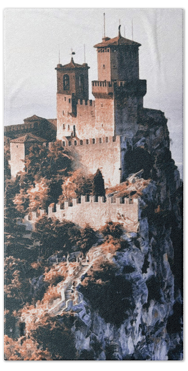 San Marino Bath Towel featuring the painting Castle of San Marino - 03 by AM FineArtPrints