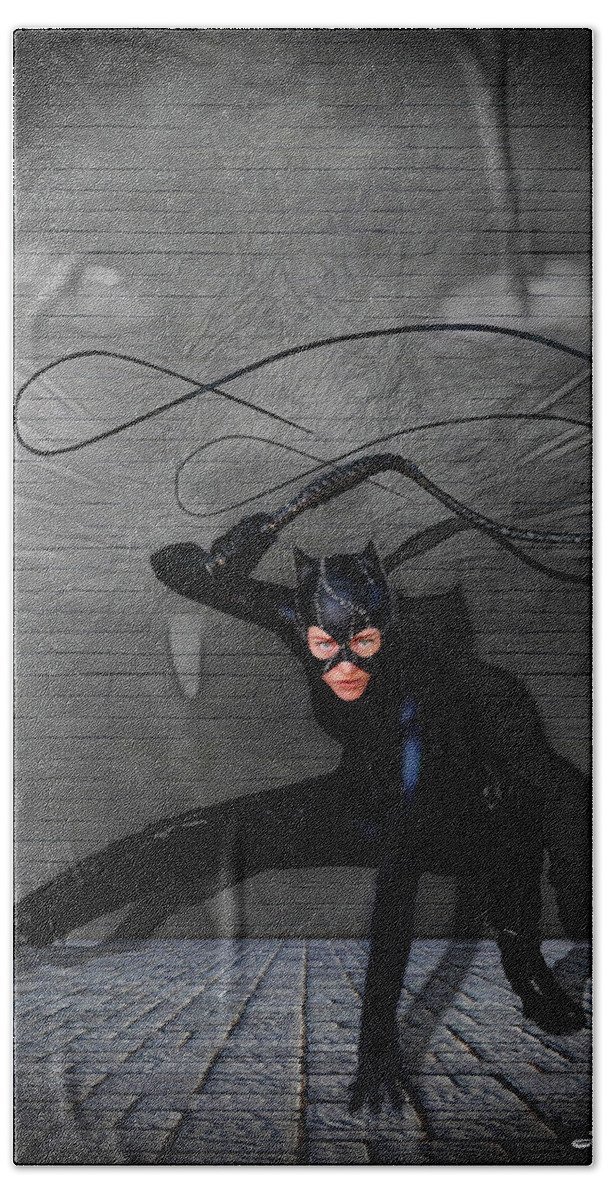 Cat Woman Bath Towel featuring the photograph Cat Woman Unleashed by Jon Volden