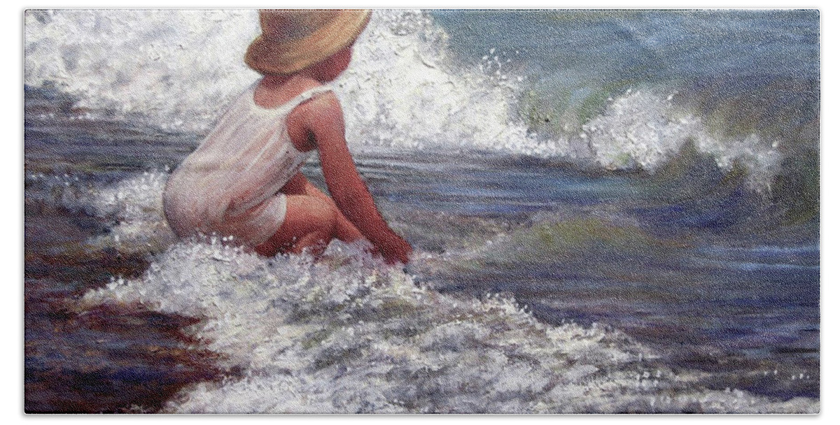 Children Hand Towel featuring the painting Catching the Wave by Marie Witte