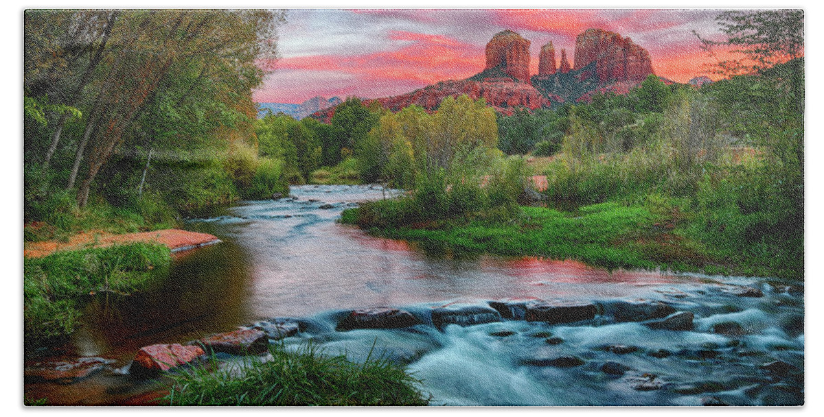 Landscape Hand Towel featuring the photograph Cathedral at Sunset by Bruce Bonnett