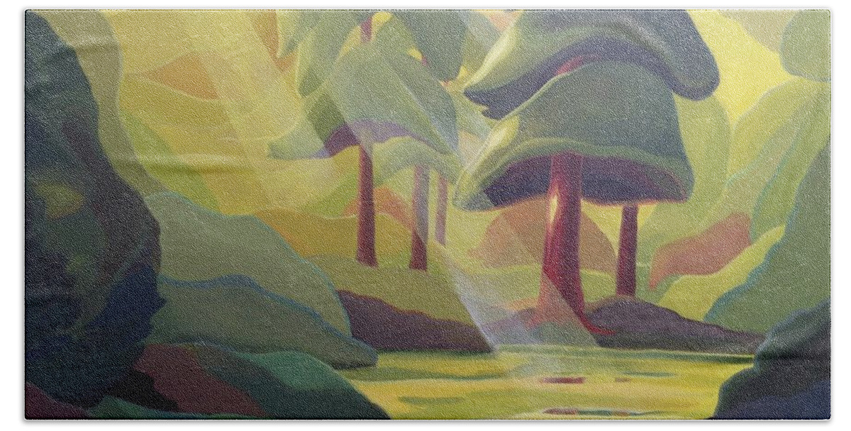 Group Of Seven Hand Towel featuring the painting Cathedral Light by Barbel Smith