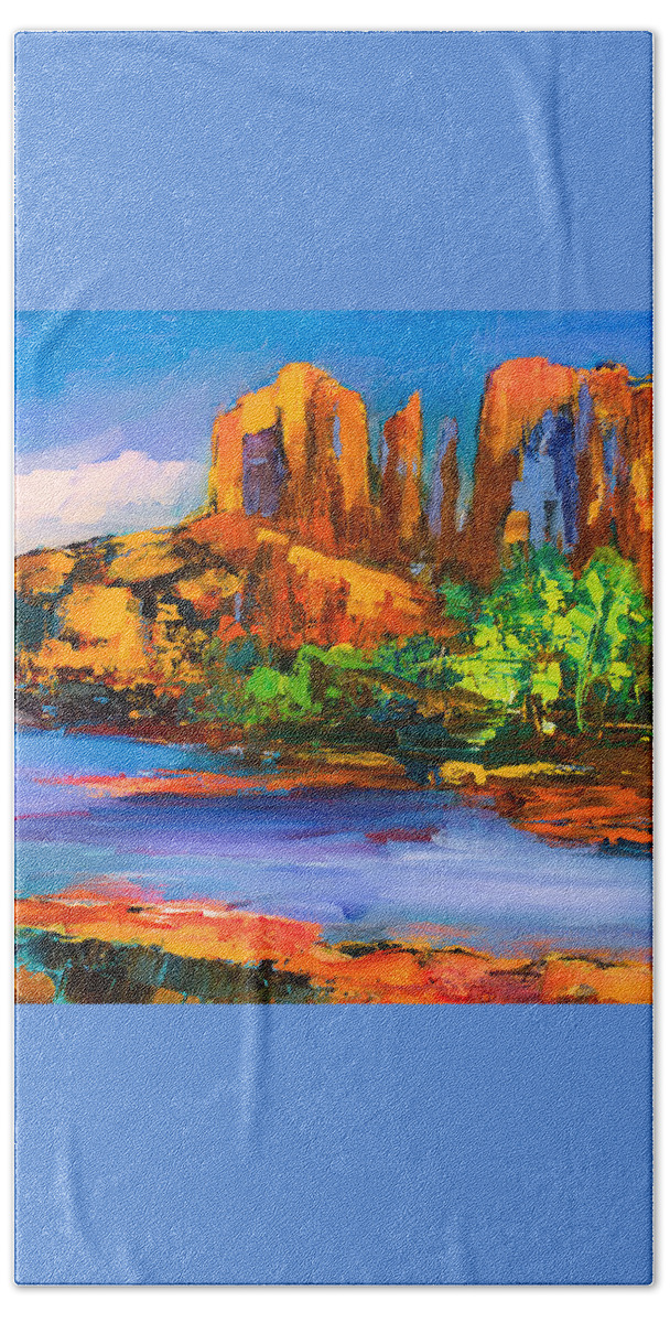 Cathedral Rock Bath Towel featuring the painting Cathedral Rock Afternoon by Elise Palmigiani