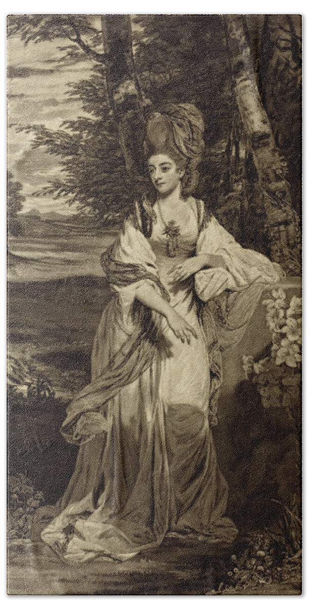 Thomas Watson After Sir Joshua Reynolds Bath Towel featuring the drawing Catherine, Lady Bampfylde by Thomas Watson after Sir Joshua Reynolds