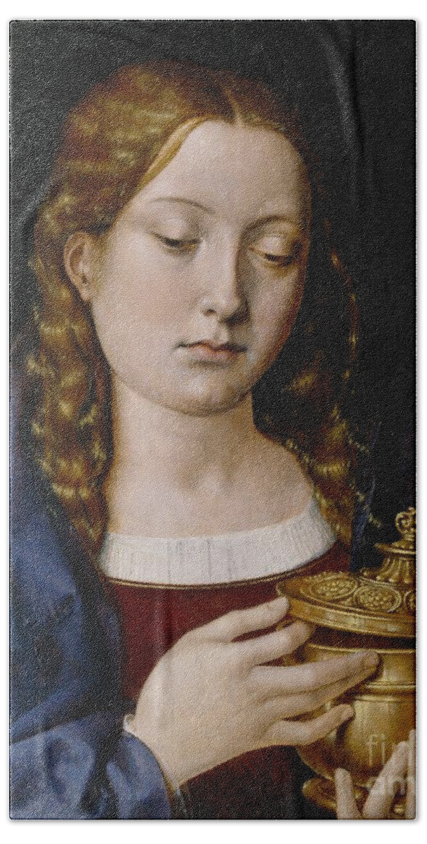 Catherine Bath Towel featuring the painting Catherine of Aragon as the Magdalene by Michiel Sittow