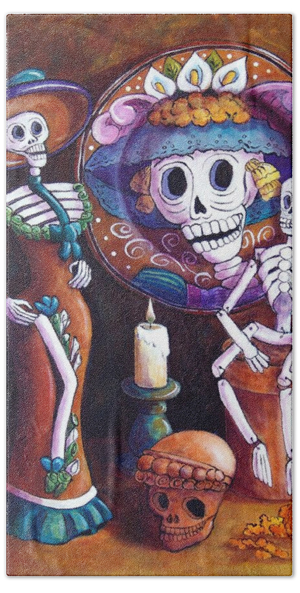 Dia De Los Muertos Bath Towel featuring the painting Catrina Group by Candy Mayer