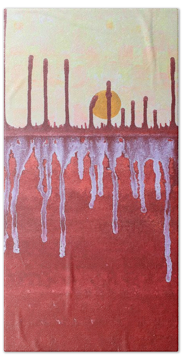 Marsh Bath Towel featuring the painting Cattails original painting SOLD by Sol Luckman