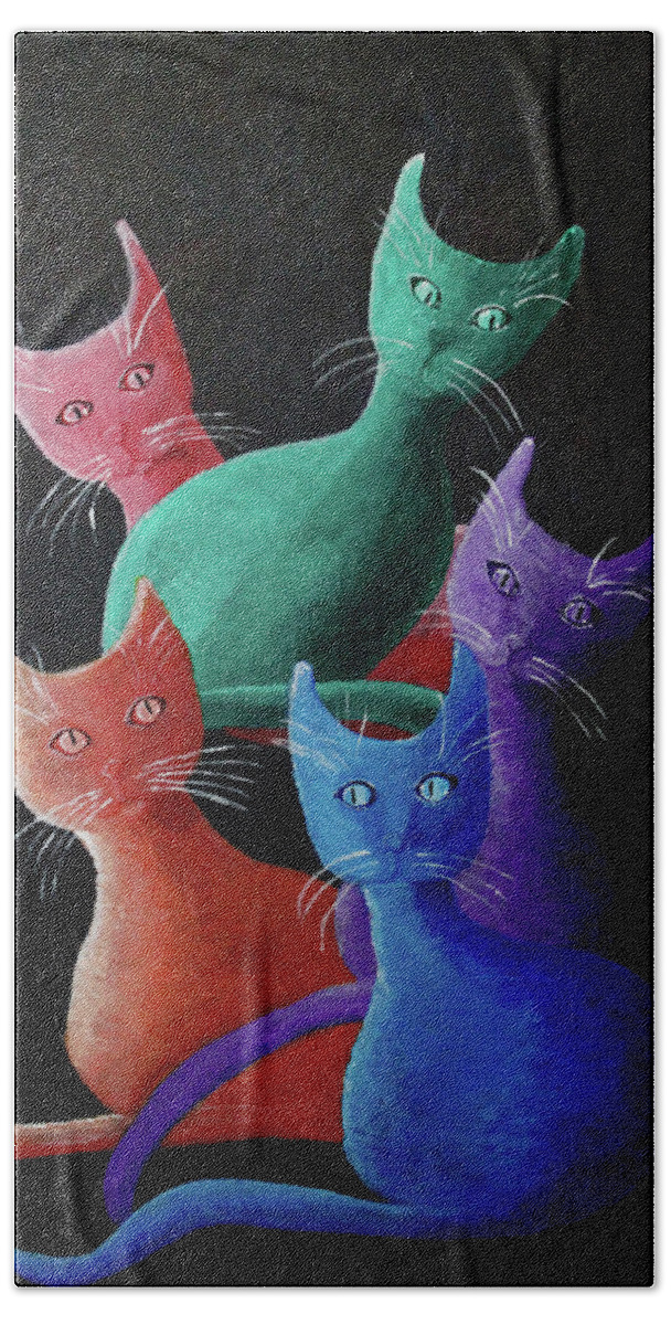 Cats Hand Towel featuring the painting Catz Catz Catz by April Burton