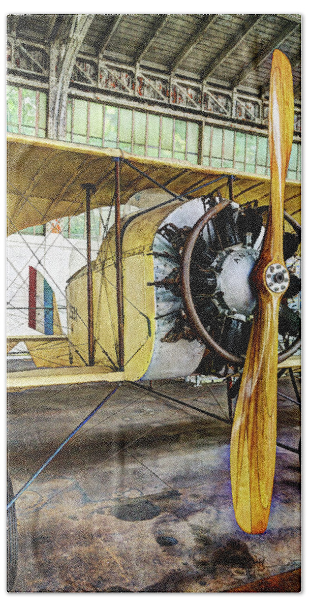 Caudron G3 Bath Towel featuring the photograph Caudron G3 Propeller and Cockpit - Vintage by Weston Westmoreland