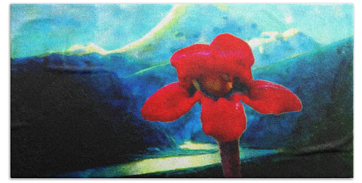 Red Flower Hand Towel featuring the photograph Caucasus Love Flower I by Anastasia Savage Ealy