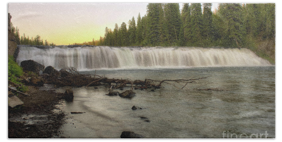 Yellowstone Bath Towel featuring the photograph Cave Falls at Sunset by Roxie Crouch