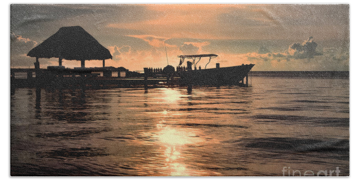 Belize Hand Towel featuring the photograph Caye Caulker at Sunset by Lawrence Burry