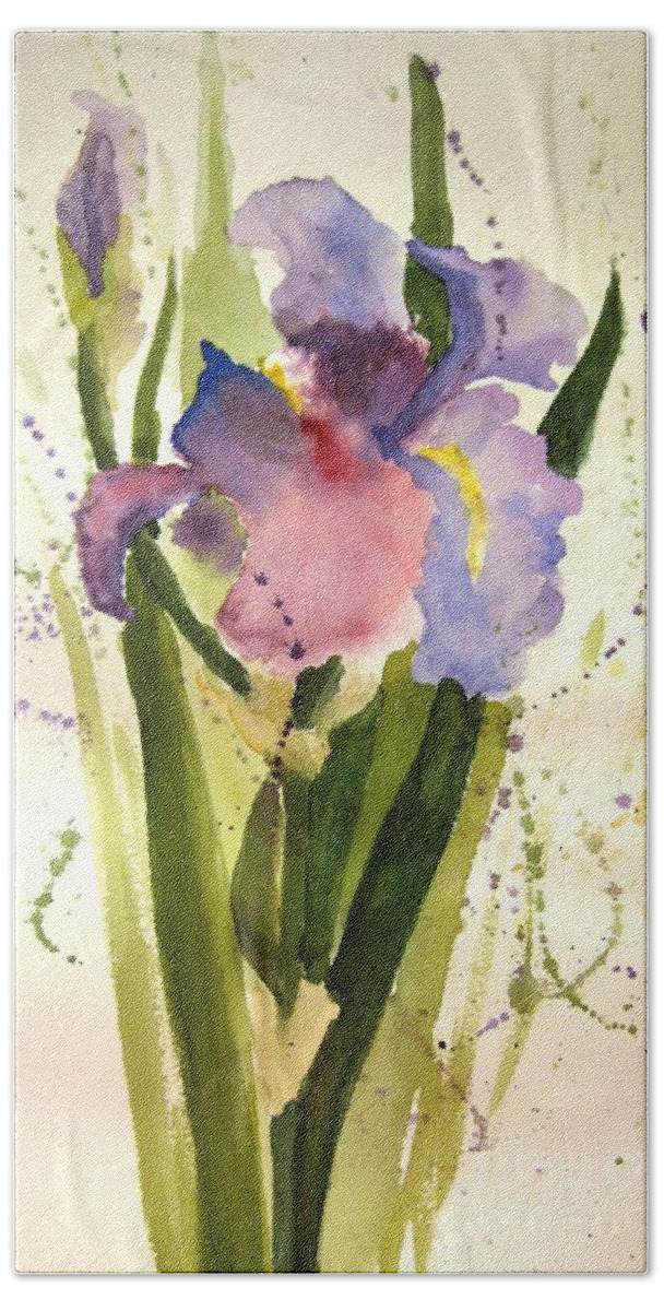 Iris Hand Towel featuring the painting Celebrating Life by Maria Hunt