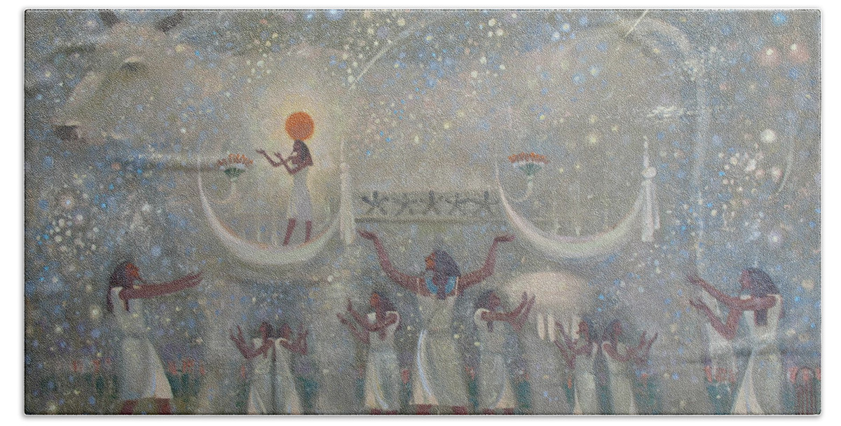 Egypt Bath Towel featuring the painting Celestial Cow by Valentina Kondrashova