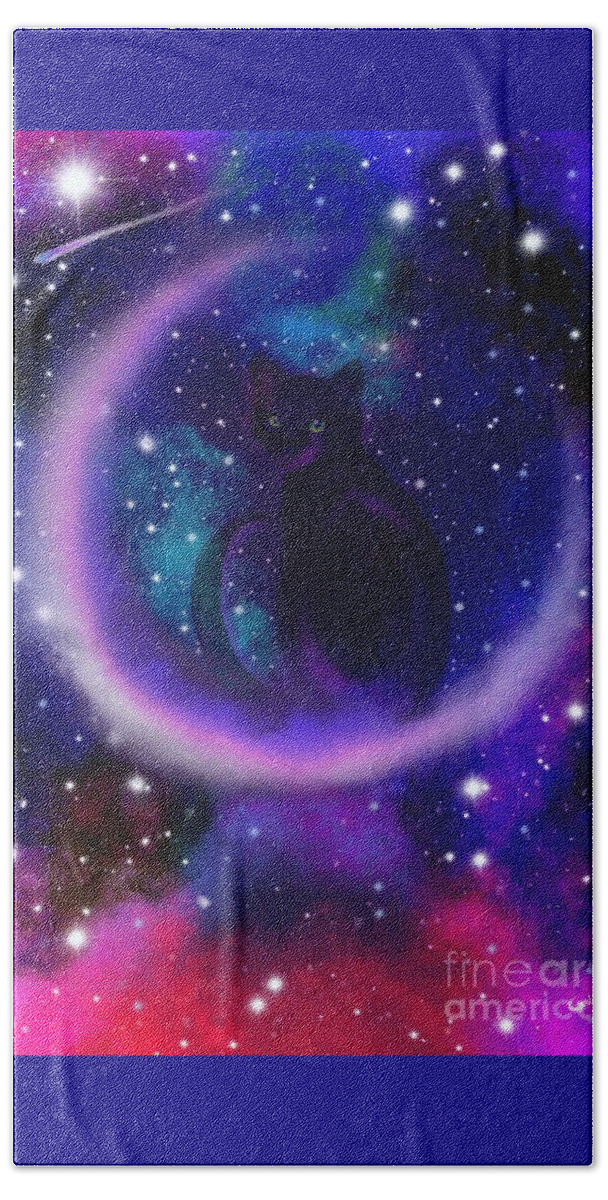 Cats Bath Towel featuring the painting Celestial Crescent Moon Cat by Nick Gustafson