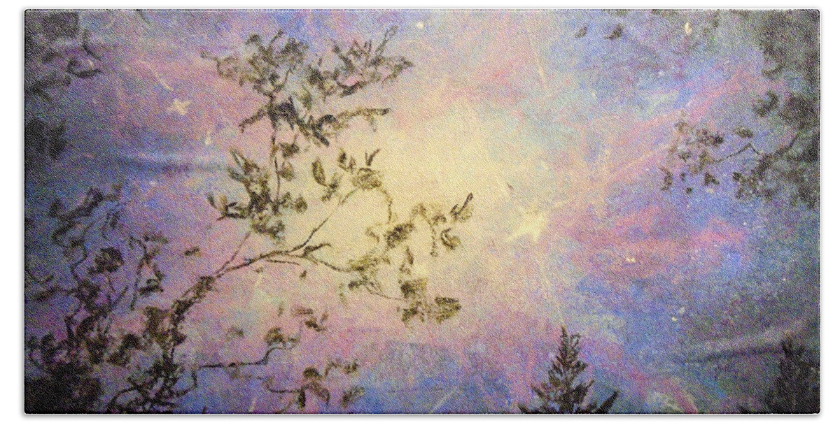 Forest Sky Bath Towel featuring the painting Celestial Escape by Jen Shearer